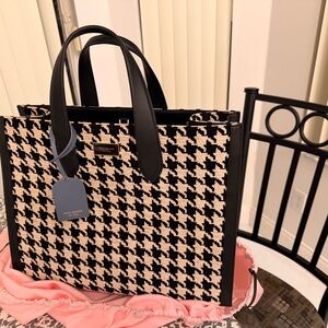 Kate Spade Black and Cream Houndstooth Tote Bag
